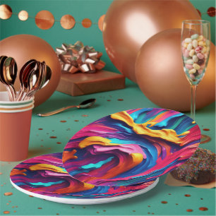 Psychedelic Abstract Colourful Paint Strokes Paper Plate