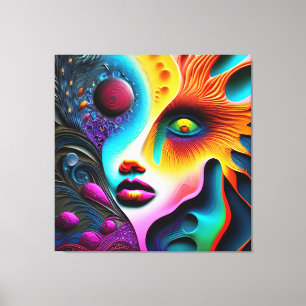 Psychedelic Abstract Face Vibrant Trippy  Canvas Print