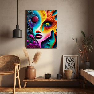 Psychedelic Abstract Face Vibrant Trippy  Poster