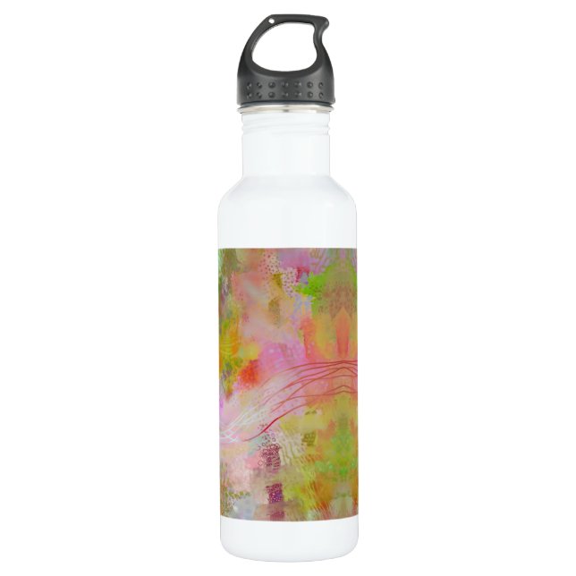 Psychedelic abstract luscious green & pink 710 ml water bottle (Front)