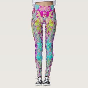 Psychedelic Abstract Magenta and Aqua Garden Art Leggings
