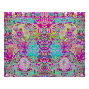Psychedelic Abstract Magenta and Aqua Garden Art Poster