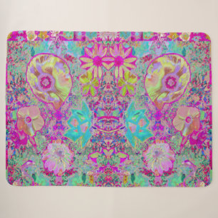 Psychedelic Abstract Magenta and Aqua Garden Art Sherpa Blanket