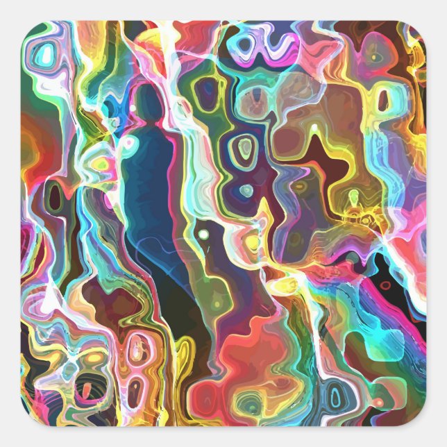 Psychedelic Abstract Neon Cellular Electric Art Square Sticker (Front)