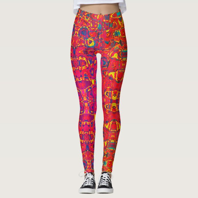 Psychedelic Abstract Neon Colourful Leggings (Front)