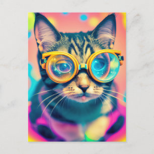 Psychedelic Acid Trip Kitty Cat Postcard