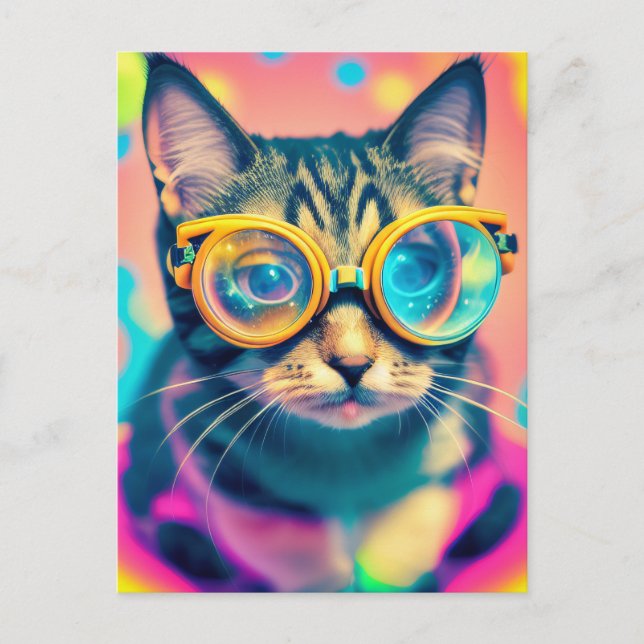 Psychedelic Acid Trip Kitty Cat Postcard (Front)