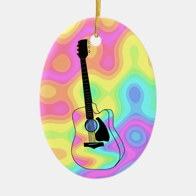 Psychedelic Acoustic Guitar Ceramic Tree Decoration (Front)