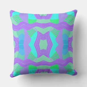 Psychedelic African Patchwork: Green Lilac Blue Cushion