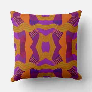 Psychedelic African Patchwork: Purple Orange Olive Cushion