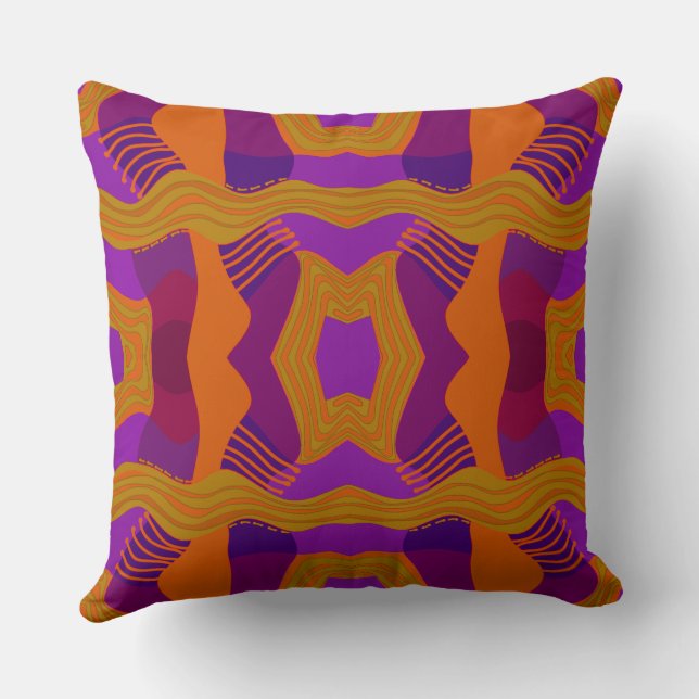Psychedelic African Patchwork: Purple Orange Olive Cushion (Back)