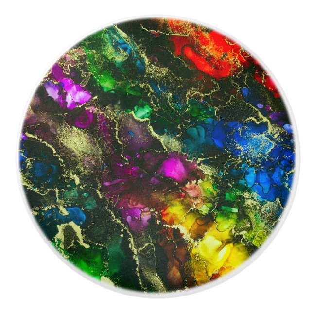 Psychedelic Alcohol Ink Abstract Painting Ceramic Knob (Front)