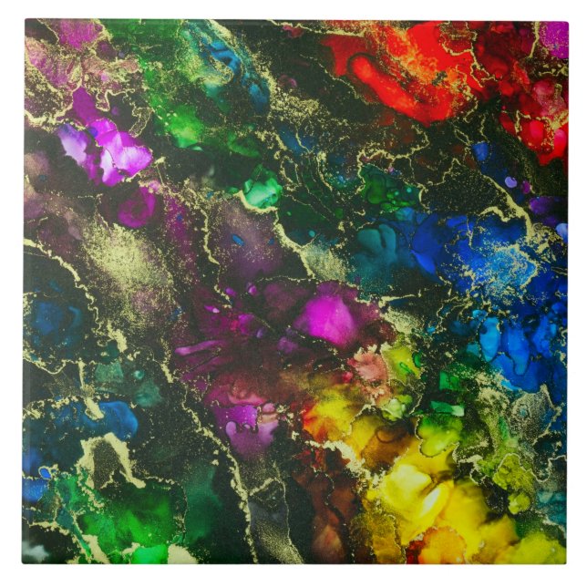 Psychedelic Alcohol Ink Abstract Painting Tile (Front)