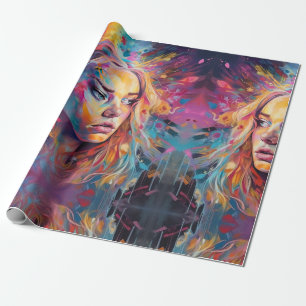 Psychedelic Alice in wonderland Pink Girl Theme Wrapping Paper