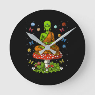 Psychedelic Alien Buddha Round Clock