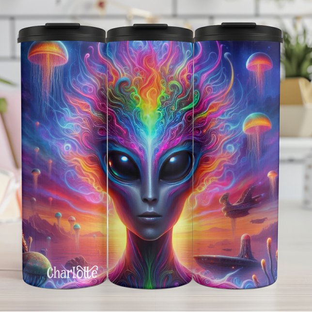 Psychedelic Alien: Cosmic, Otherworldly Being Thermal Tumbler (Creator Uploaded)