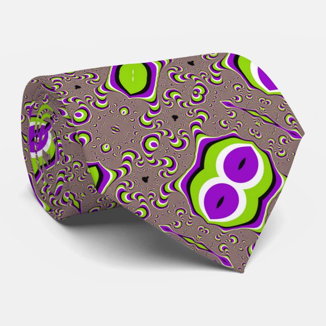 Psychedelic Alien Invasion Optical Illusion Satin Tie (Rolled)