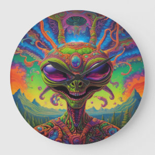 Psychedelic Alien Portrait Large Clock