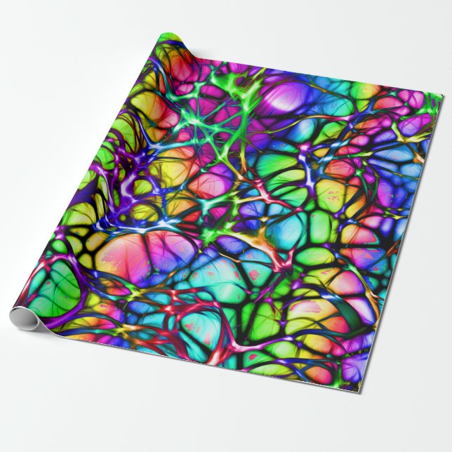 Psychedelic and Colourful Network of Lines Wrapping Paper (Unrolled)