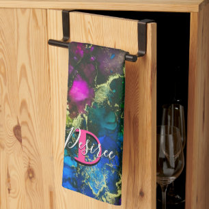 Psychedelic and Gilt Alcohol Ink Tea Towel