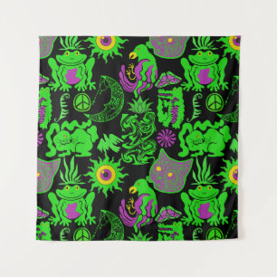 Psychedelic animals pattern Black BG Tapestry