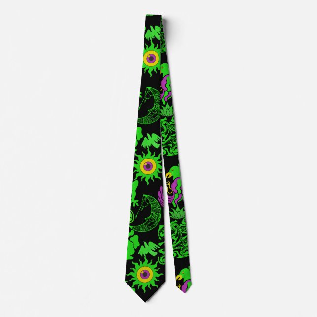 Psychedelic animals pattern Black BG Tie (Front)