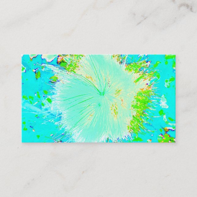Psychedelic Aqua and Lime Green Milkweed Business Card (Front)