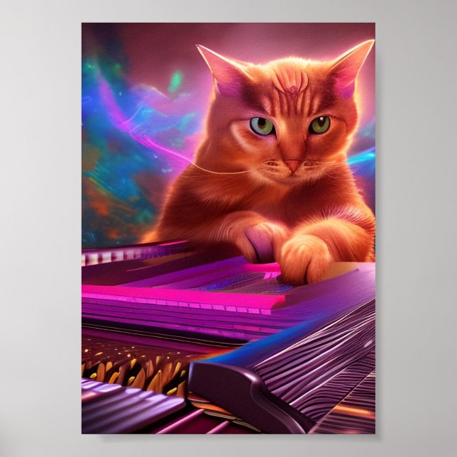 psychedelic art keyboard/piano cat poster (Front)