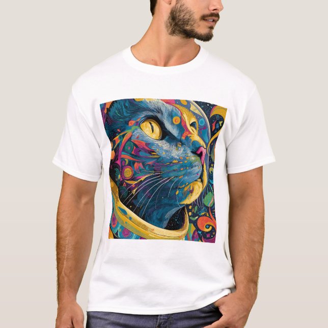 Psychedelic Astro Cat – Cosmic Color Burst T-Shirt (Front)