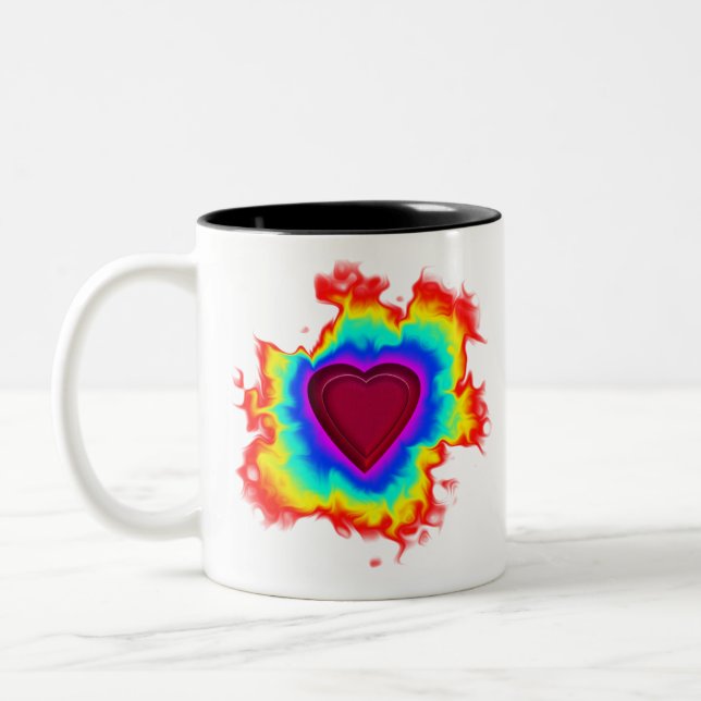 Psychedelic Aura Dual Heart Two-Tone Coffee Mug (Left)