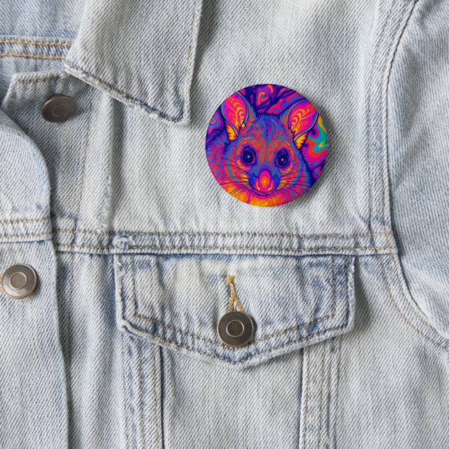 psychedelic Australian Bushtailed possum 6 Cm Round Badge (In Situ)