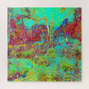 Psychedelic Autumn Gold and Aqua Garden Landscape Jigsaw Puzzle