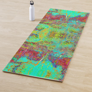 Psychedelic Autumn Gold and Aqua Garden Landscape Yoga Mat