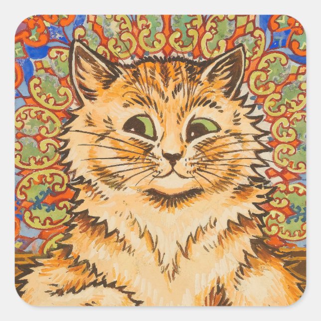 Psychedelic Background & Cat Painted by Louis Wain Square Sticker (Front)