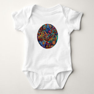 Psychedelic Batik Guitar Art–Colourful Retro Music Baby Bodysuit
