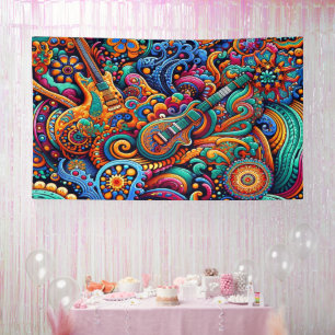 Psychedelic Batik Guitar Art–Colourful Retro Music Banner