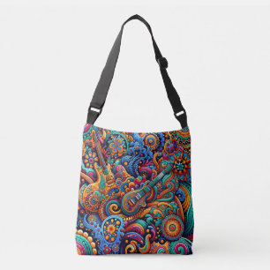 Psychedelic Batik Guitar Art–Colourful Retro Music Crossbody Bag