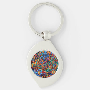 Psychedelic Batik Guitar Art–Colourful Retro Music Key Ring