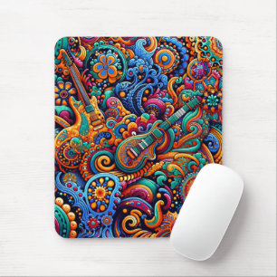 Psychedelic Batik Guitar Art–Colourful Retro Music Mouse Mat