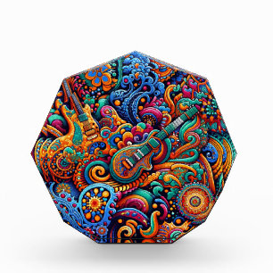 Psychedelic Batik Guitar Art–Colourful Retro Music Photo Block