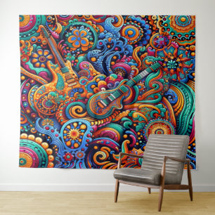Psychedelic Batik Guitar Art–Colourful Retro Music Tapestry