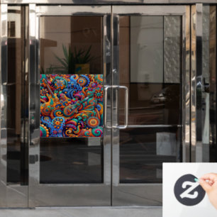 Psychedelic Batik Guitar Art–Colourful Retro Music Window Cling