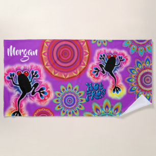 Psychedelic Beach Towel Hot Frog Surf purple