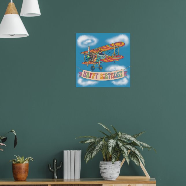 psychedelic biplane flying over banner poster (Living Room 1)