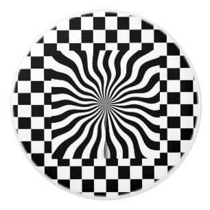 Psychedelic + Black White Checks Ceramic Knob