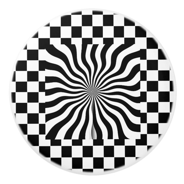 Psychedelic + Black White Checks  Ceramic Knob (Front)