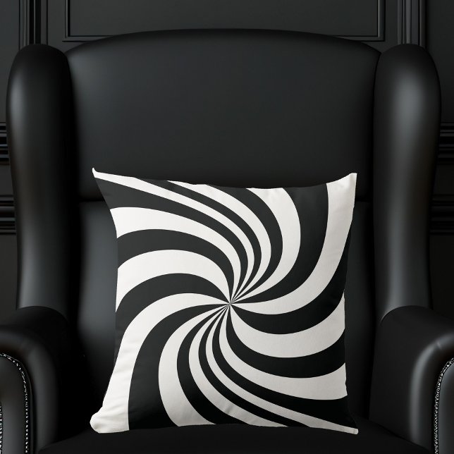 Psychedelic Black White Swirl Cool Trippy Spiral Cushion (Creator Uploaded)