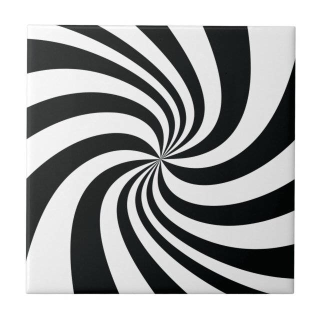 Psychedelic Black White Swirl Cool Trippy Spiral Tile (Front)