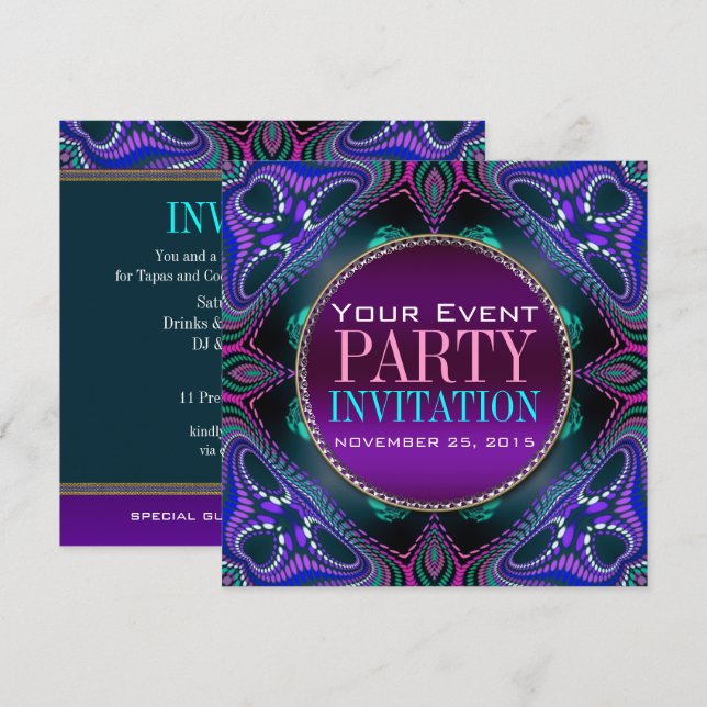 Psychedelic Blacklight Adult Party Invitation (Front/Back)
