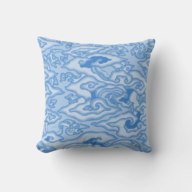 Psychedelic Blue and White Waves Pillow (Front)